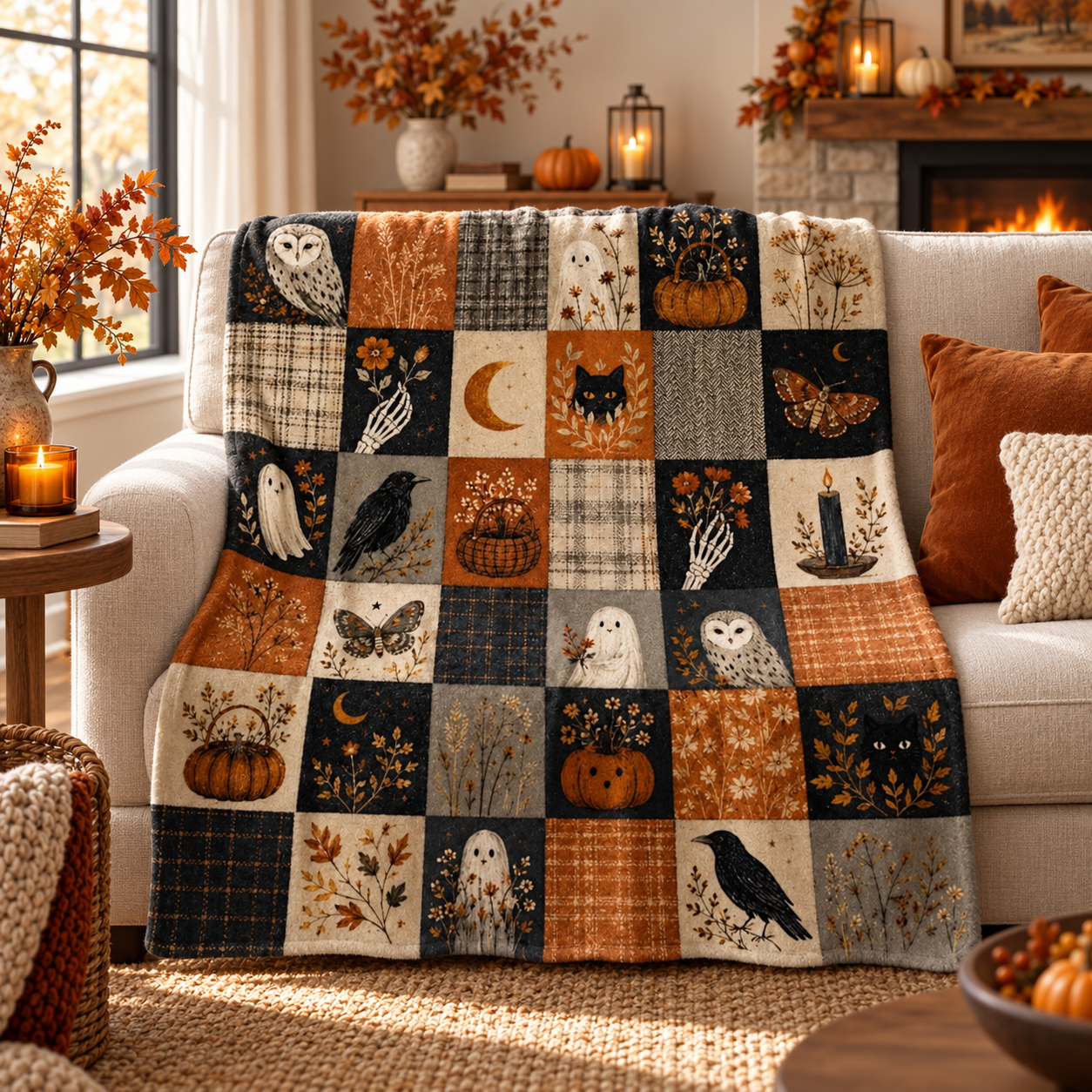 Vintage Halloween Flannel Blanket, Patchwork Ghost Owl Black Cat Throw,Pumpkin Crow Moth Fall Decor,Spooky Cottagecore Autumn Halloween Gift 4fd21175-c167-4fee-8188-67cc4fbe7b45-8a05952f-3f7d-4ceb-a9c0-c625fb94c28b.png