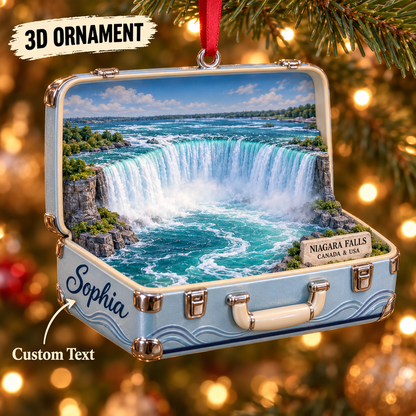 Personalized Niagara Falls 3D Suitcase Christmas Ornament, Custom Name Canada USA Travel Keepsake, Niagara Falls Vacation Souvenir Gift 4fe3dea5-b9fb-434d-b127-8ab071aeacb8-Sophia-s-Niagara-Falls-Suitcase-Ornament.png