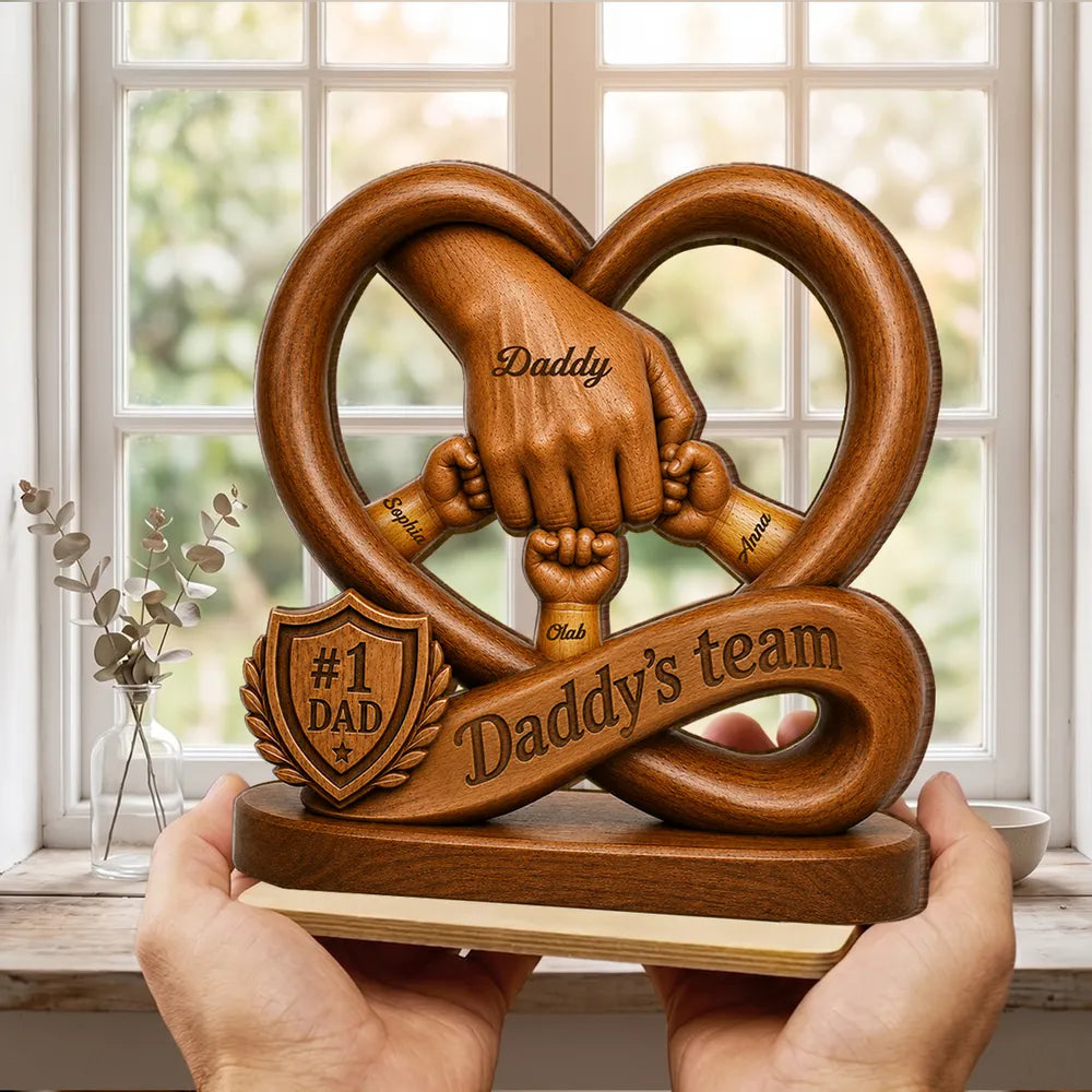 Daddy's Dream Team Fist Bump - Personalized Wooden Plaque - Father's Day Gift for Dad, Husband