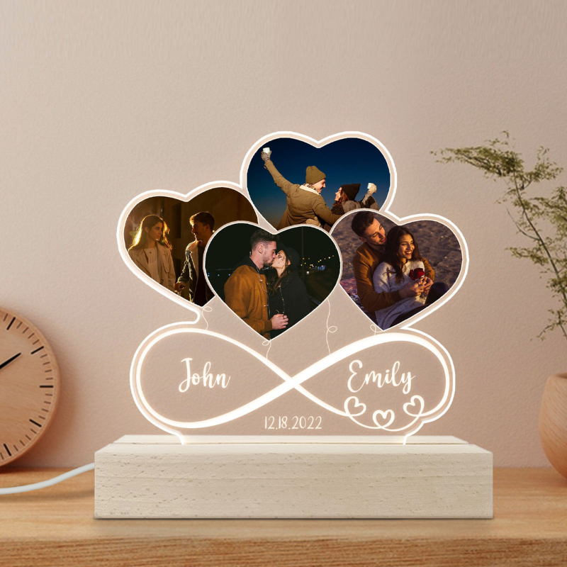 Infinity Love Heart Balloons Custom Photo - Personalized 3D LED Light - Gift For Couple