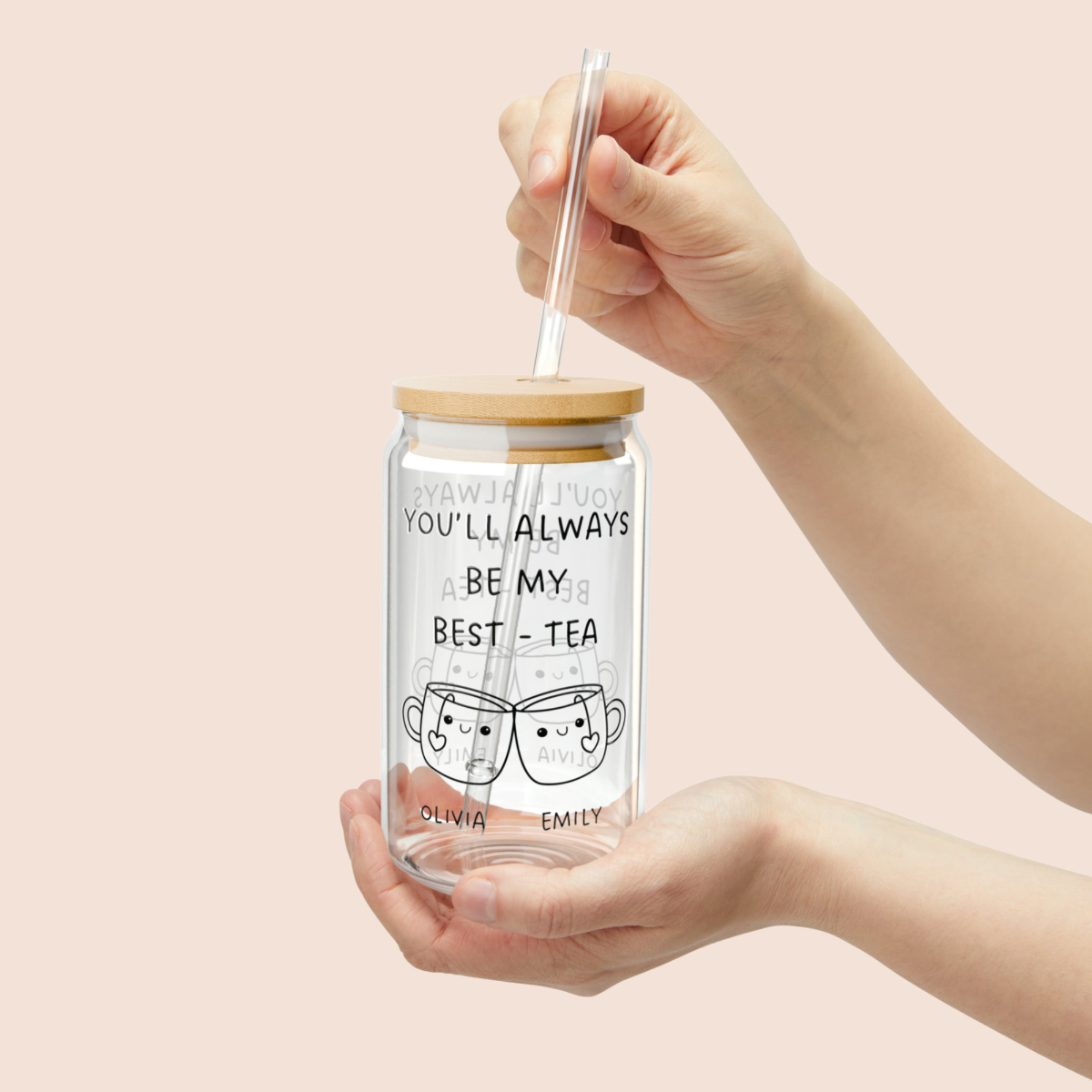 Best-tea Gift, Custom Bestie Glass Tumbler, Personalized Best Friend Gift, Friendship Cup, Long Distance Gift