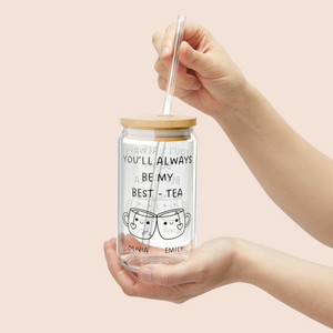 Best-tea Gift, Custom Bestie Glass Tumbler, Personalized Best Friend Gift, Friendship Cup, Long Distance Gift