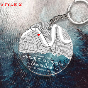 Custom Acrylic Map Where It All Began Keychain, Couple Custom Gift, Our First Date Map, Personalized Heart Map Keyring, Valentine's Day Gift