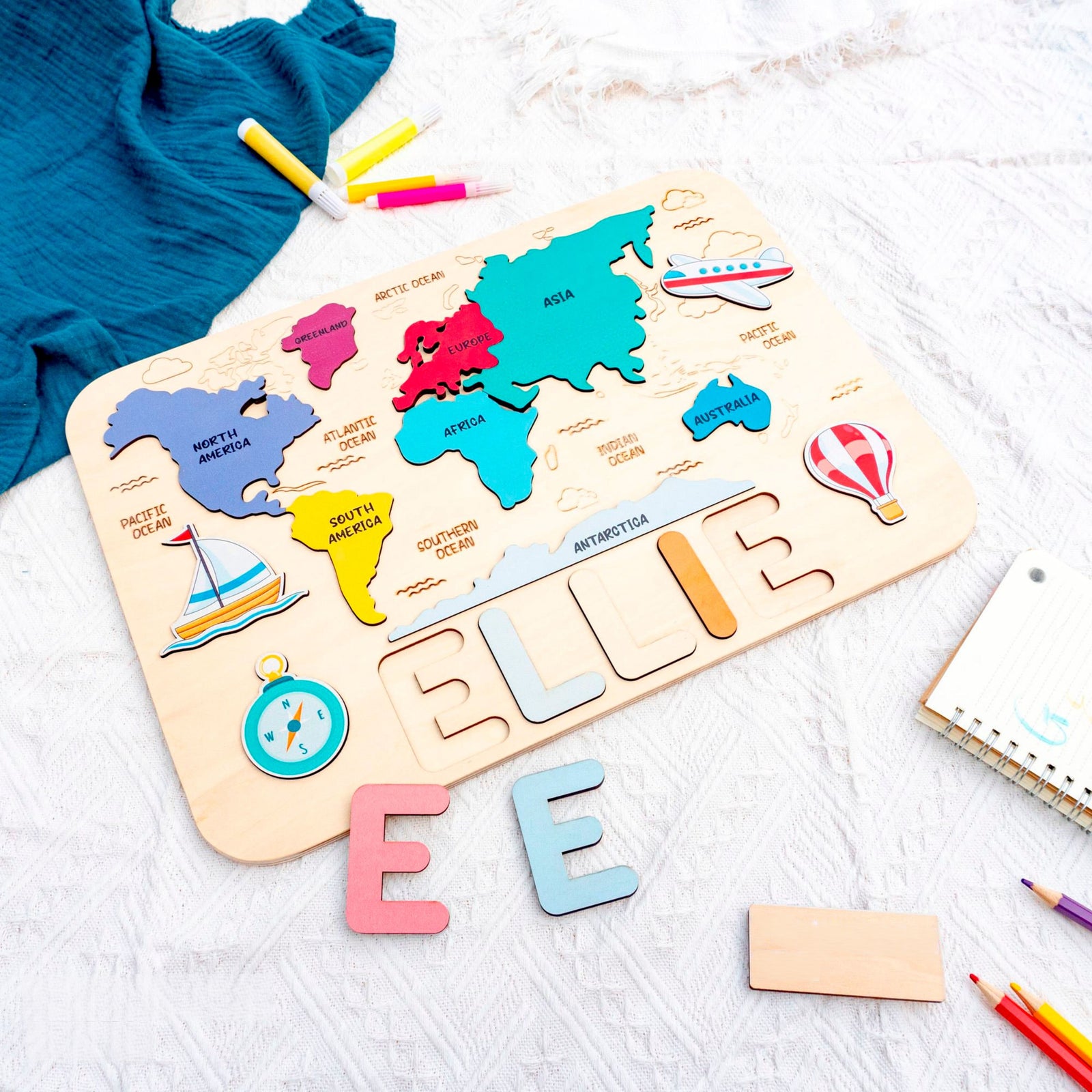 Educational Toy Name Puzzle, World Map Puzzle, Montessori Toys, Gift for Children Personalized Birthday Gifts, Name Puzzle Easter Gifts