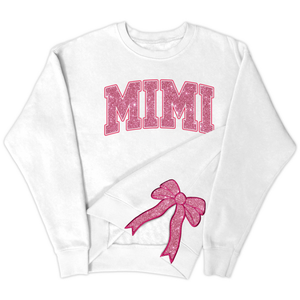 Mimi Glitter Side Bow Cut-Out Sweatshirt With Glitter, Trendy Coquette Bow, Christmas Gifts for Grandma, Nana, Granny