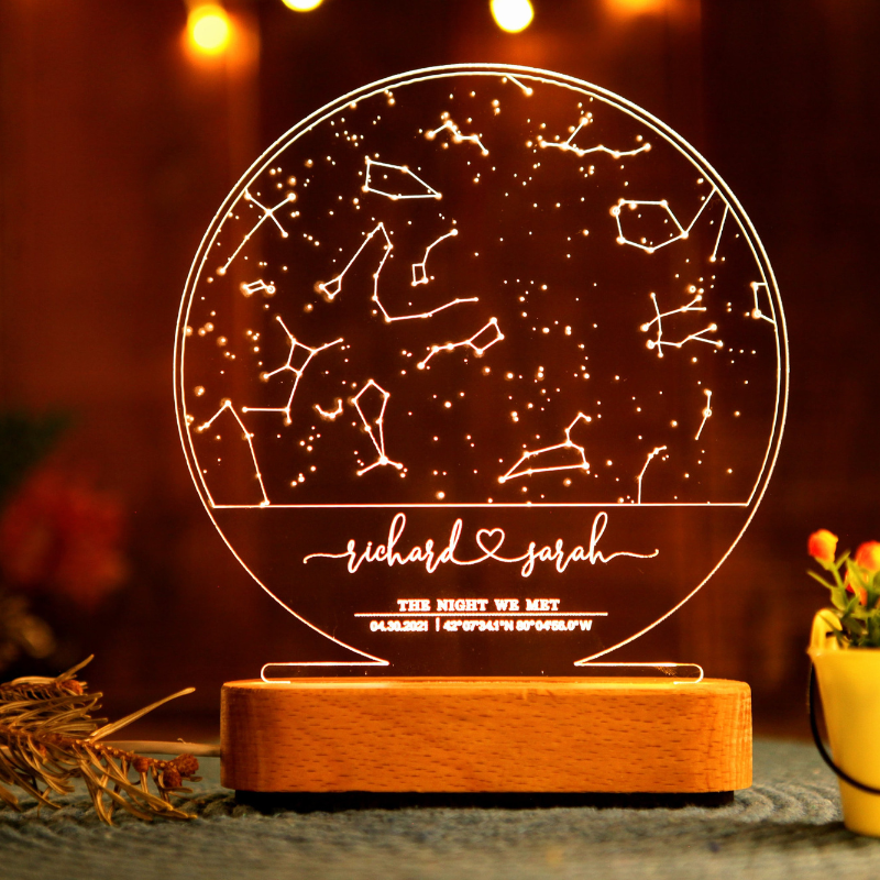 Custom Star Map By Date, Personalized 3D LED Light Round Shape, Gift For Couple, Anniversary Engagament Gift