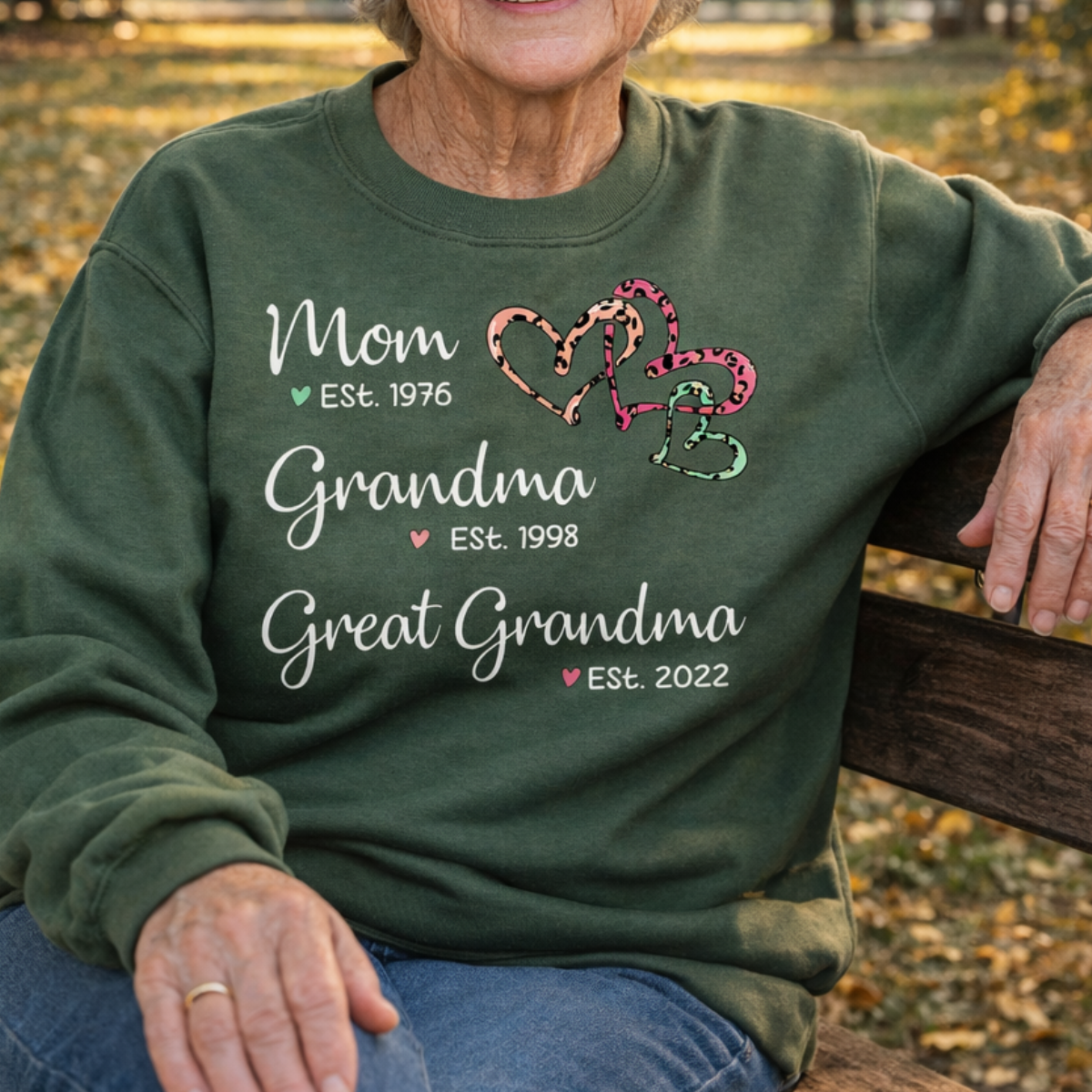 Mom Grandma Great-Grandma, Custom Grandkid names Grandma and Year Sweatshirt, Gift For Grandma