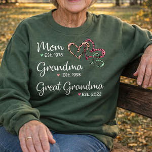 Mom Grandma Great-Grandma, Custom Grandkid names Grandma and Year Sweatshirt, Gift For Grandma