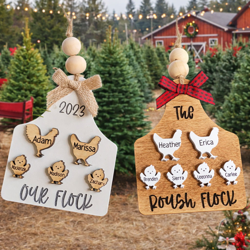 Our Flock Chicken Family - Personalized Layered Wooden Ornament - Christmas Gift For Family