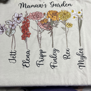 Grandma With Grandkids Birth Flowers and Names - Personalized Shirt - Gift For Grandma