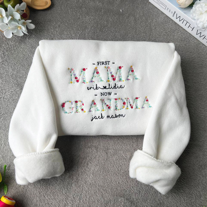 First Time Now Grandma - Personalized Embroidered Shirt - Gift For Grandma