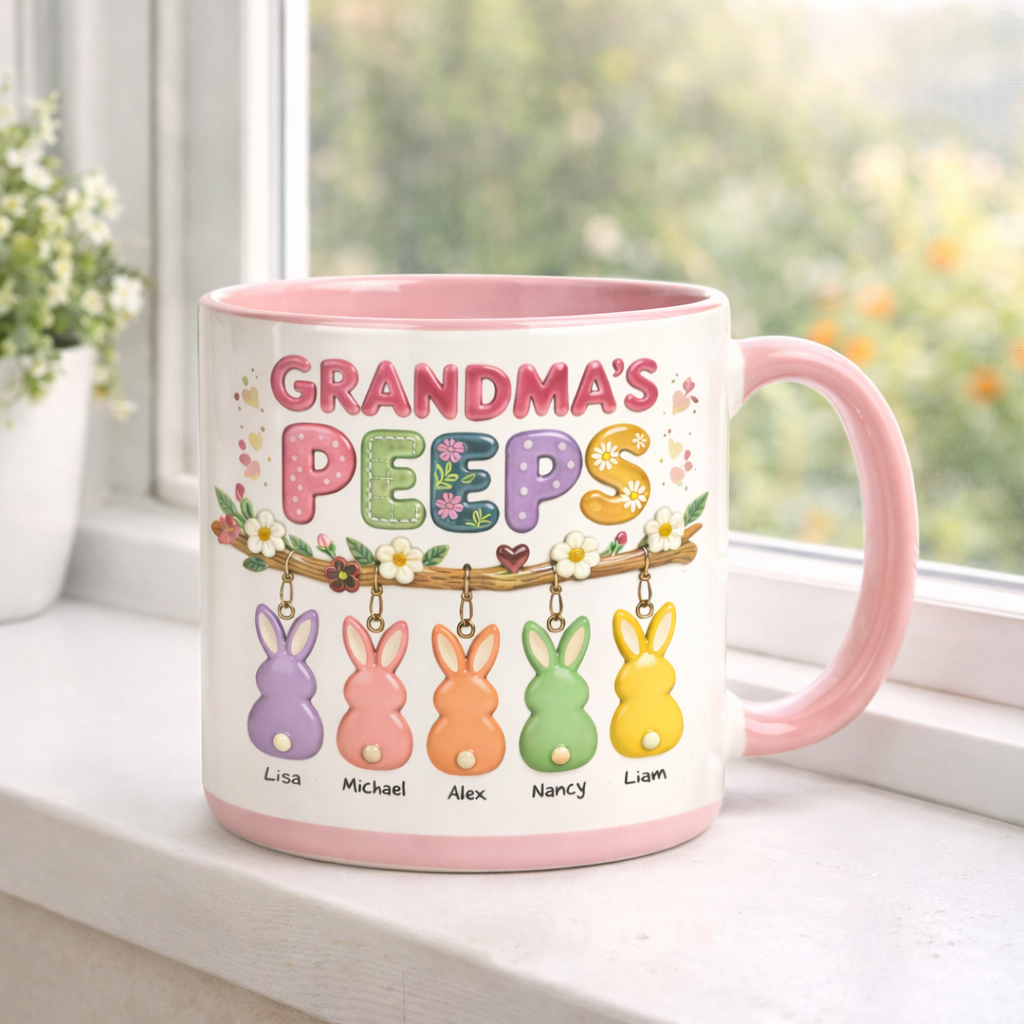 Grandma's Favorite Peep Spring Patchwork Easter - Personalized Mug - Gifts For Grandma, Mother's Day Gift, Easter Day