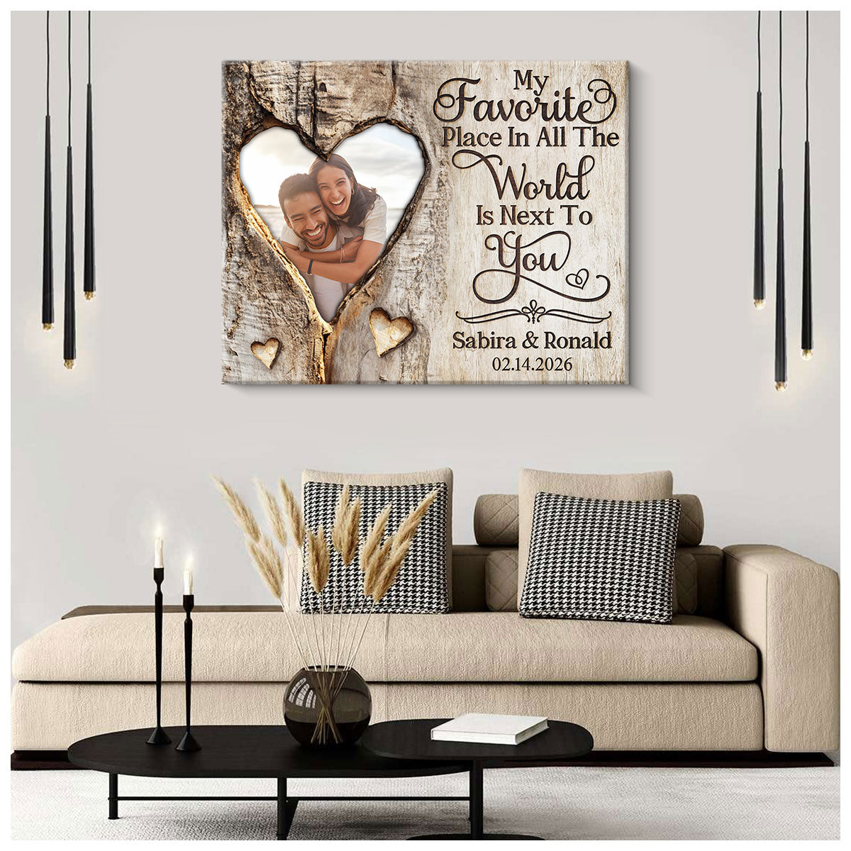 My Favorite Place Personalized Heart Photo Canvas Print Gift for Valentine s Day