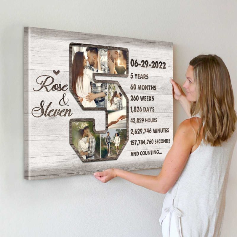 5 Years Anniversary Gift For Her, 5th Anniversary Photo Collage Gift, 5 Year Wedding Anniversary Canvas