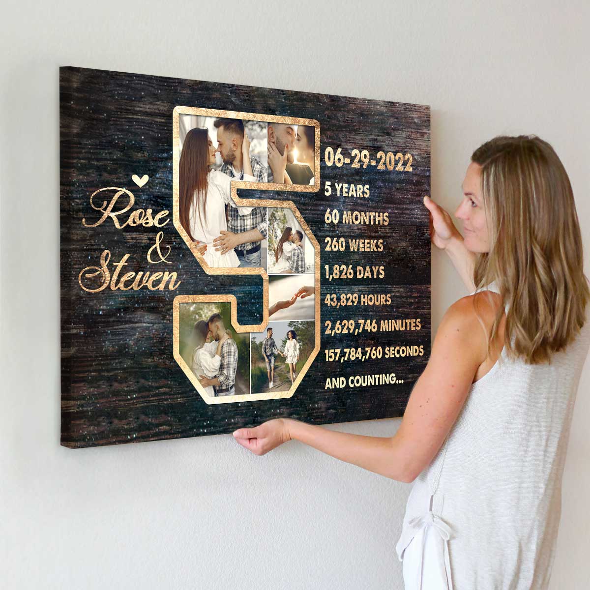 5 Years Anniversary Gift For Her, 5th Anniversary Photo Collage Gift, 5 Year Wedding Anniversary Canvas
