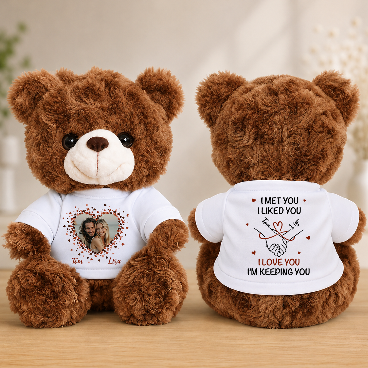 I Met You I Liked You - Custom Couple Photo and Name - Personalized Teddy Bear