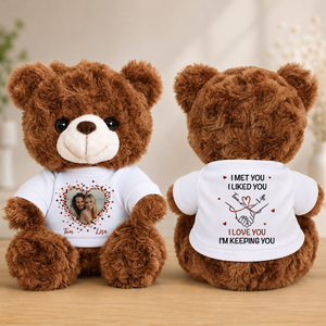 I Met You I Liked You - Custom Couple Photo and Name - Personalized Teddy Bear