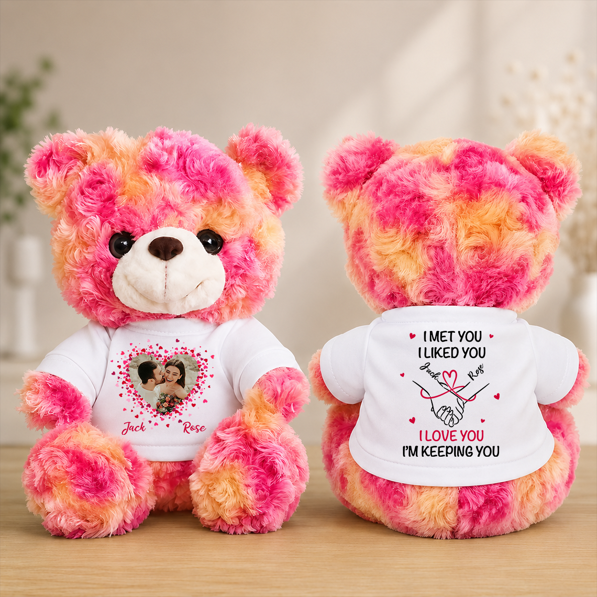 I Met You I Liked You - Custom Couple Photo and Name - Personalized Teddy Bear