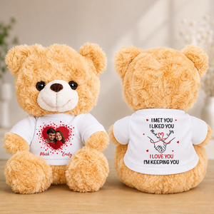 I Met You I Liked You - Custom Couple Photo and Name - Personalized Teddy Bear
