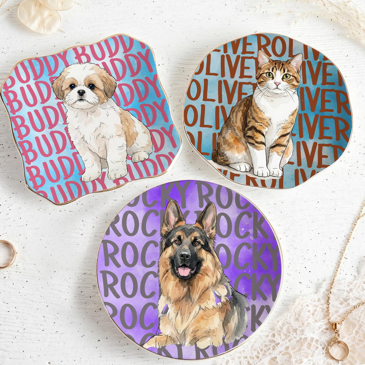 Custom Pet Portrait Name Watercolor Jewelry Dish, Personalized Cat Mom Jewelry Dish, Pet Memorial Gift for Pet Lover 5012875f-b364-4383-a970-cbeca6f38882-7.jpg