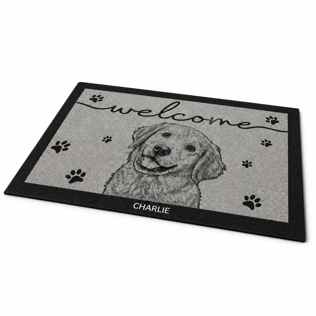 Custom Pet Portrait Welcome Doormat – Name & Line-Art Sketch - Personalized Doormat 5058b85f-3387-4f38-8810-c469b69bd137.jpg