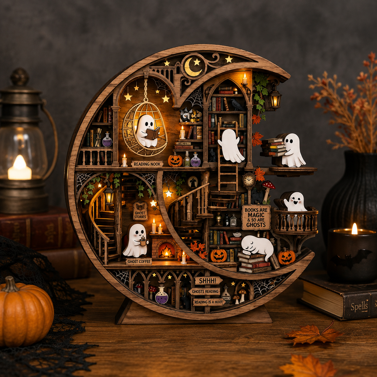 Halloween Ghost Library, Reading Ghost Halloween Wooden Block, Pumpkin Bookshelf Decor, Spooky Book Lover Shelf Sign Fall Reading Room Decor 5087717a-5215-4377-a7fa-080225ea5031-a7b937e1-7a17-4753-8399-74f8821d193e.png