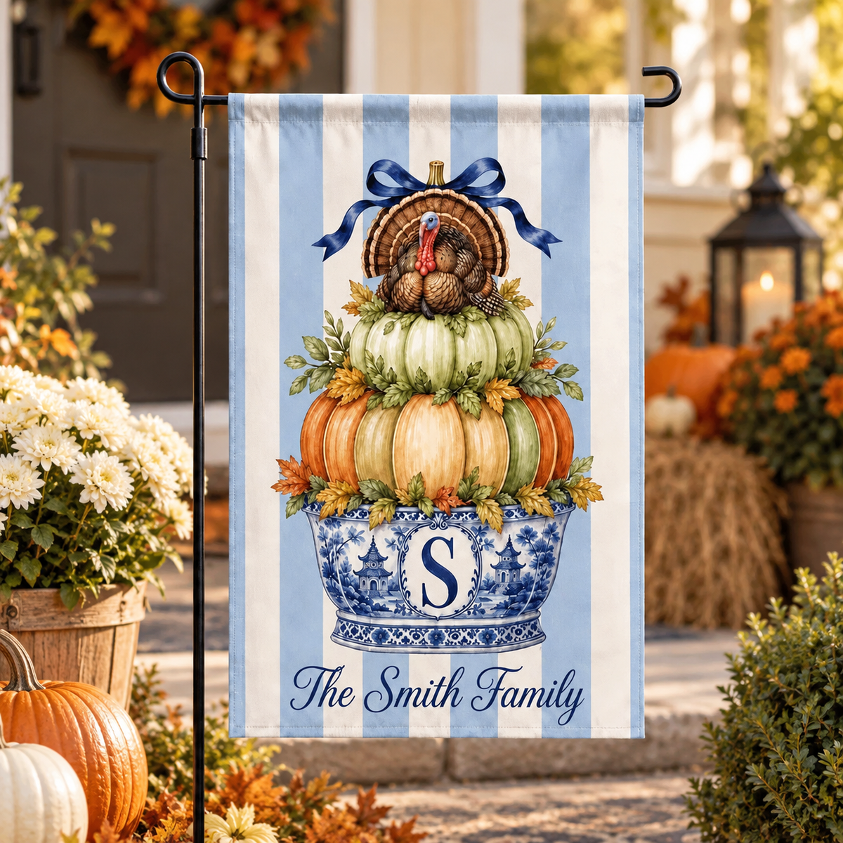 Custom Thanksgiving Chinoiserie Garden Flag: Monogram Pumpkin with Turkey 509c6aa7-0284-492a-acdd-27ff83075098-ghghgh-1-.png