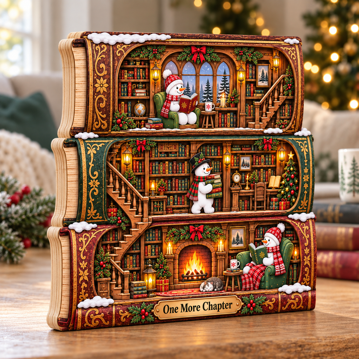 Snowman Stacked Books Wooden Block, Cozy Library Christmas Decor, One More Chapter Shelf Sign, Reading Lover Gift, Bookish Christmas Gift 50a35293-0c7d-441f-b0c8-7046b38ba4b4-One-More-Chapter-Library-Plaque-3.png