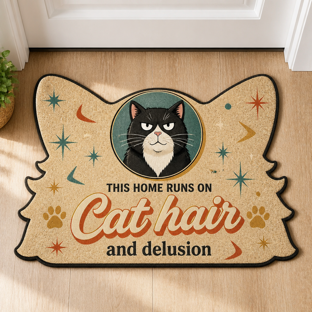 Cat Hair & Delusion – Retro Photo-Pet Doormat - Personalized Custom Shape Doormat (ZB) 50b6e170-c798-40b2-b633-ee5b76eb45a5.png