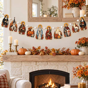 Hallowtide Catholic Wooden Garland, Saint and Autumn Floral Mantel Decor 50e95f7b-8563-4665-a5a0-dd2796bfb7f7-rtrtrtyht.jpg