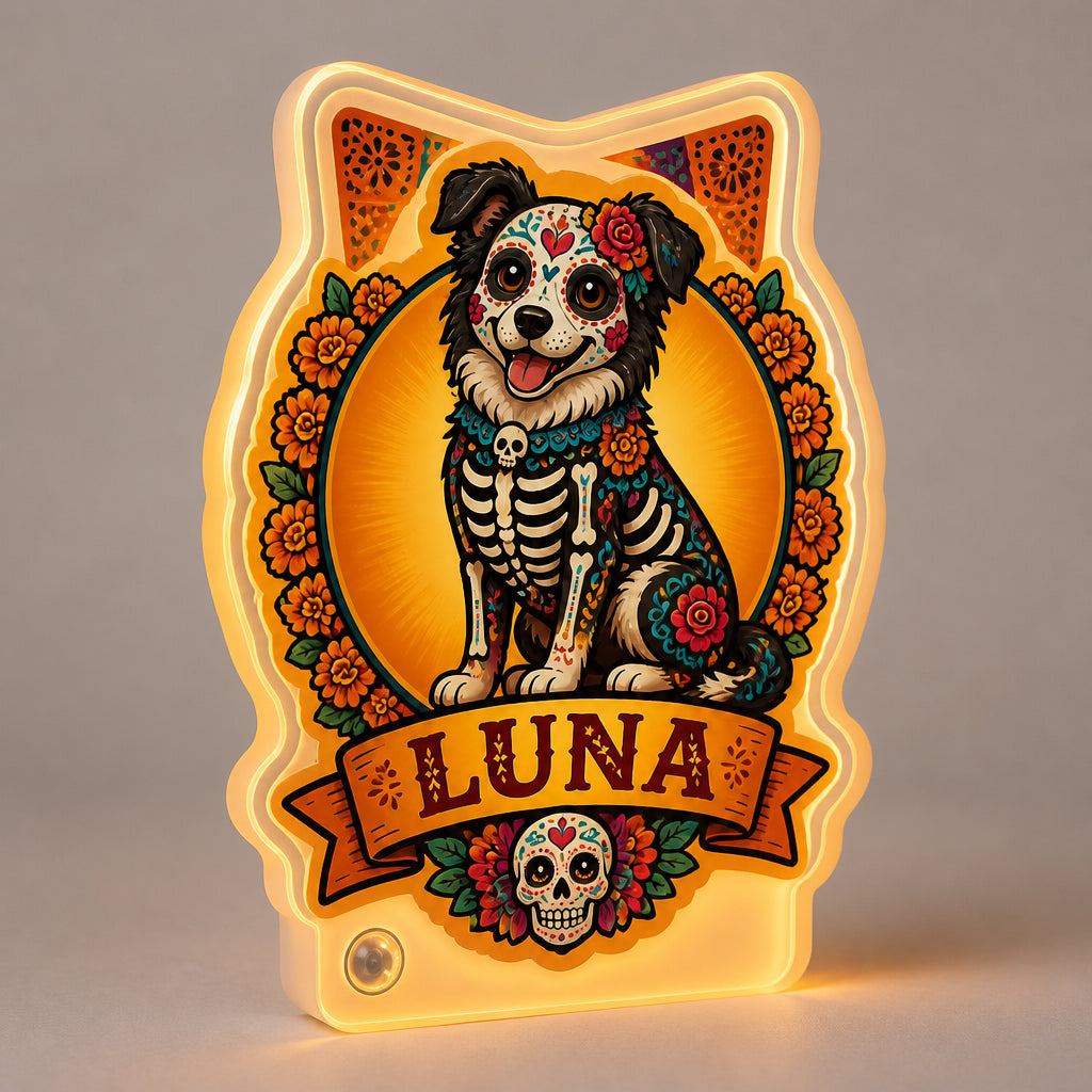 Custom Día de los Muertos Pet Night Light – Photo-to-Sugar-Skull Portrait with Name - Personalized Acrylic Night Light 5114f8a5-1519-4677-add9-23c0c3404c50.jpg