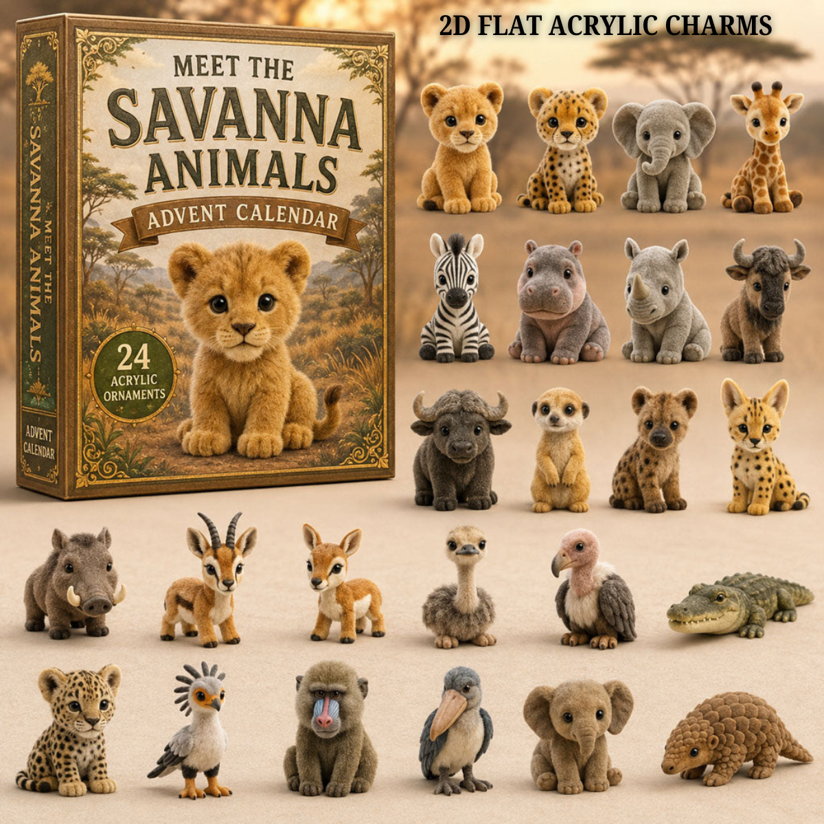 Savanna Animals Life Advent Calendar 2026 - 24-Day Festive Countdown, Acrylic Charms Blind Box - Gift For Animal Lovers 511dfdce-3d8c-4d1a-a5fd-68dcde879d12-savanna-text.png