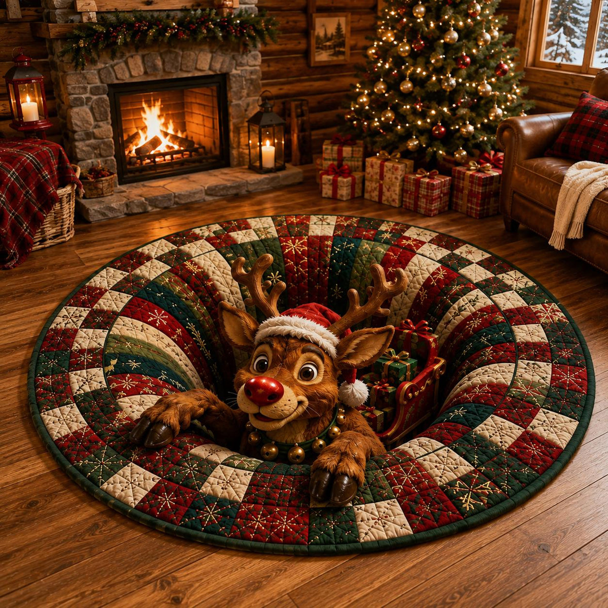 Christmas Reindeer Round Rug, 3D Illusion Rudolph Quilted Floor Mat, Santa Sleigh Holiday Decor, Funny Christmas Home Rug 5123b518-8a97-4872-a658-5998cdb7f906-3.jpg