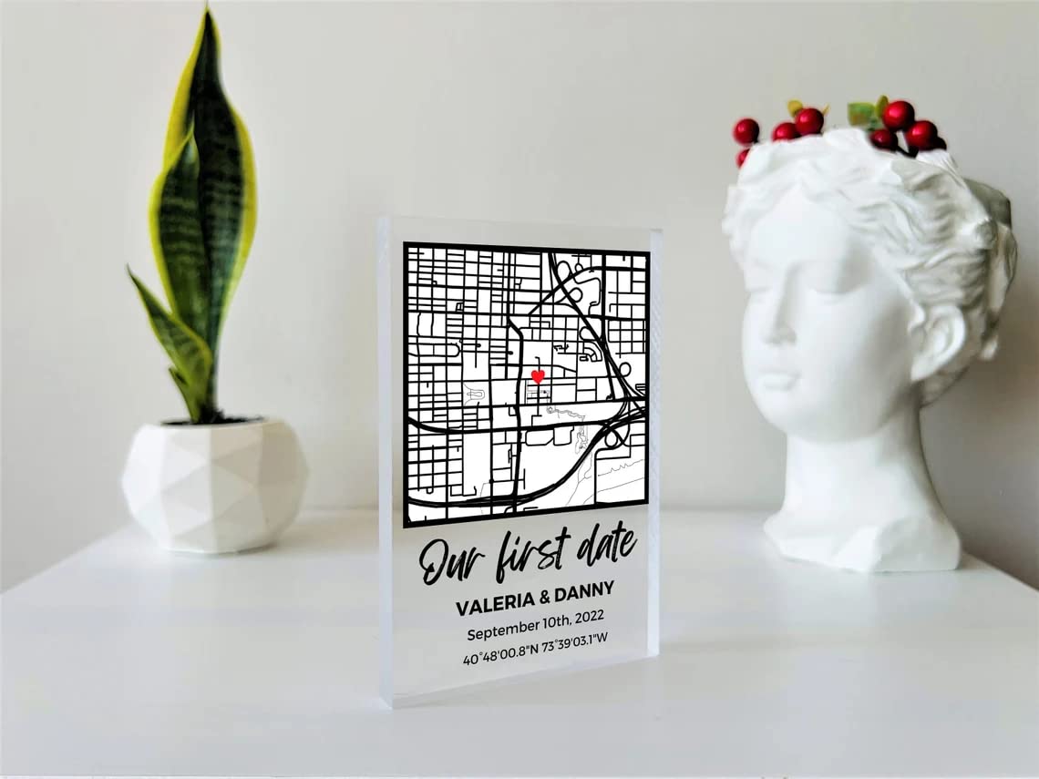 Custom Our First Date Map Block - Couple Map, Where It All Began, Gift for Her, Acrylic Plaque Couple Gift, Custom Location, Couples Gift, Gifts for Wife and Husband Anniversary