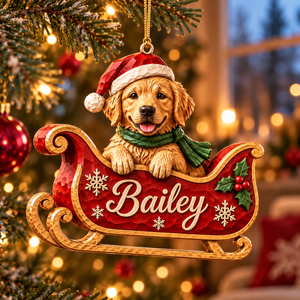 Personalized Dog Christmas Ornament – Custom Pet Photo & Name, 3D Relief Santa Sleigh Ornament, Christmas Gift for Dog Lovers 518d7270-d165-4bbb-b172-87e726c974fa-Bailey-Puppy-Sleigh-Ornament-by-the-Window-1.png