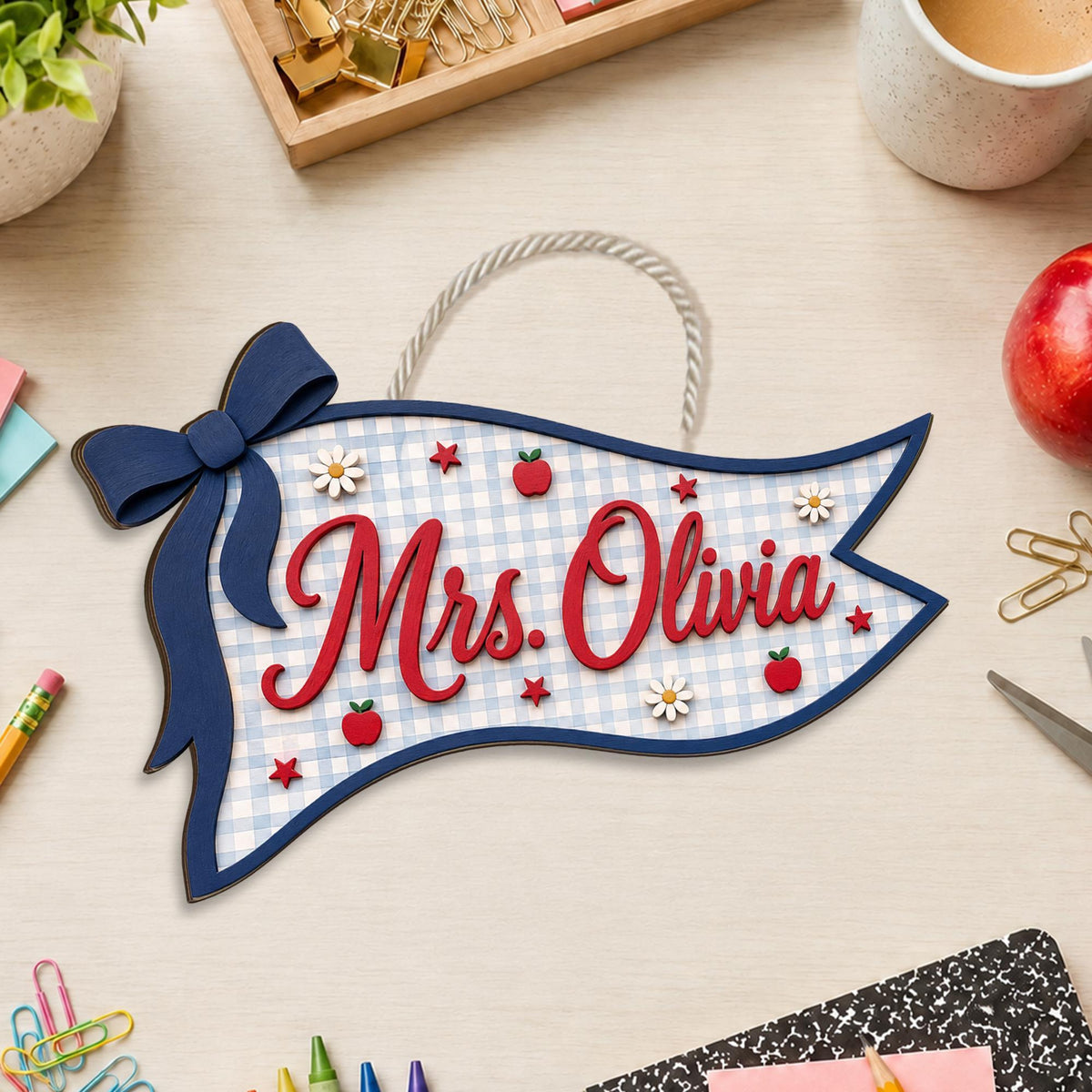 Personalized Teacher Pennant Sign, Custom Classroom Door Hanger, Bow Flag Name Sign, 3D Wooden Teacher Decor Gift 519b019c-0de2-40fc-b7bd-7ff30fb43a6e-5.jpg