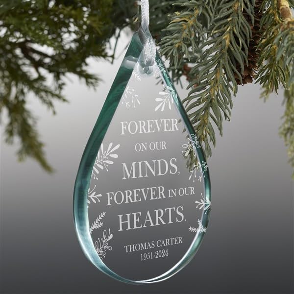 Personalization Universe Memorial Teardrop Engraved Glass Ornament - Personalized Gifts for Loss of Loved One, Mom, Dad - Christmas Tree Ornaments