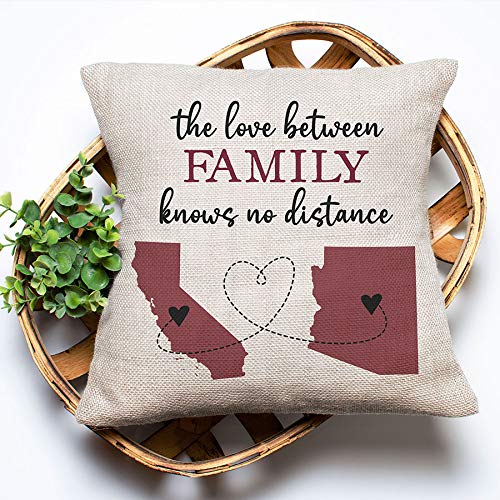 Personalized The Love Between Family Knows No Distance Pillow | Two State or Country Long Distance Family | Grandparents In Laws Moving Away Mother's Day