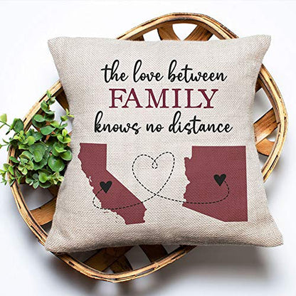 Personalized The Love Between Family Knows No Distance Pillow | Two State or Country Long Distance Family | Grandparents In Laws Moving Away Mother's Day