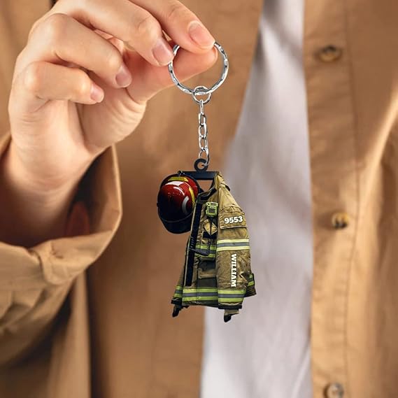 Pesonalized Firefighter Keychain Shaped Flat, Firefighter Gift For Men Keychain,Firefighter Graduation Gift Keychain