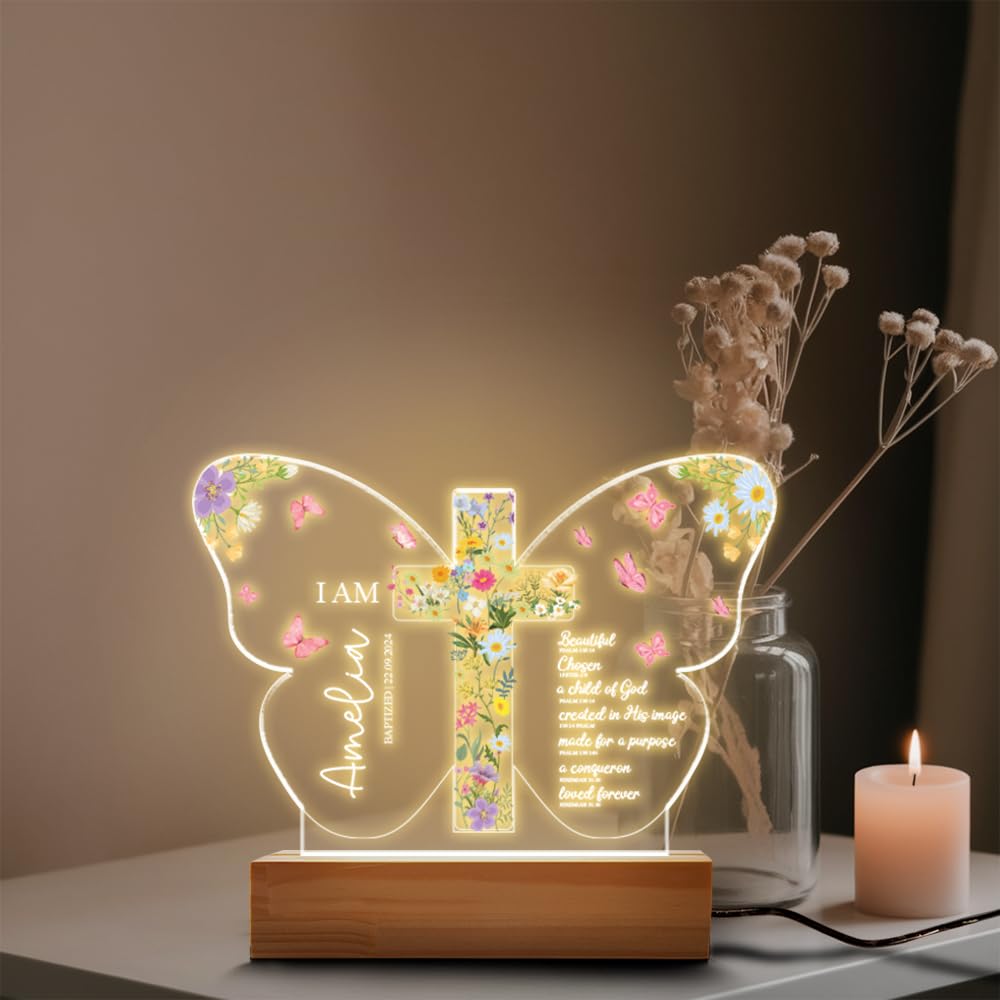 Personalized Baptism Night Light, Baby Name Night Light, Baptism or Dedication Gift for Baby Girl or Boy, Christening Keepsake,Nursery Decor
