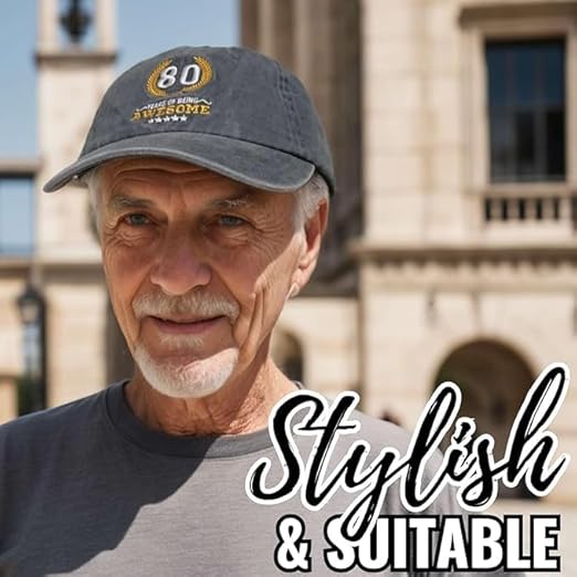 80th Birthday Gifts Embroidered Cap, Funny Birthday Gifts for Men, Custom Yearolds 80 70 60 Adjustable Hat Gifts Accessory for Birthday & Christmas Grey