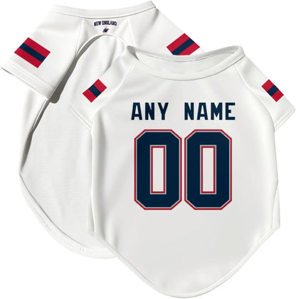 New England Dog T-Shirt Jersey Style Pet Clothes Custom Name and Number Gifts