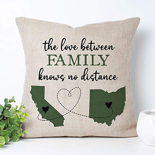 Personalized The Love Between Family Knows No Distance Pillow | Two State or Country Long Distance Family | Grandparents In Laws Moving Away Mother's Day
