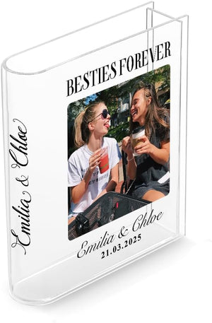 Personalized Acrylic Book Shaped Flower Holder Custom Name & Photo Gift for Bestie Birthday Cute Clear Acrylic Decoration for Friends, Girls, Desk, Dorm or Room Display