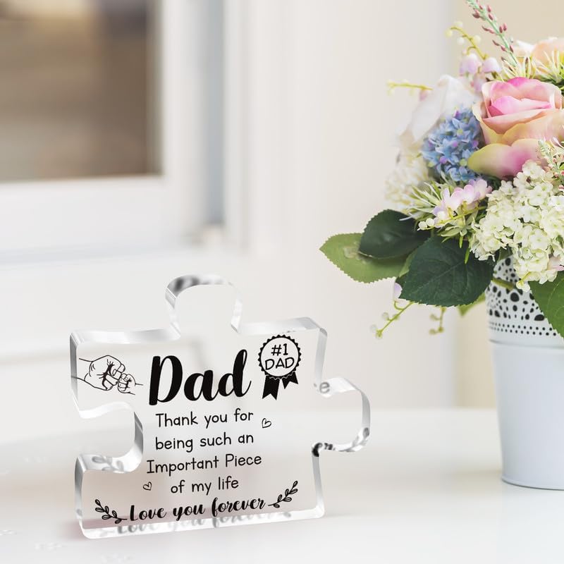 Gifts for Dad - Delicate Dad Birthday Gifts from Daughter Son - Engraved Acrylic Block Puzzle Piece Decorations Thanksgiving Christmas Birthday Gifts for Dad, Ideas