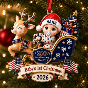 Baby's 1st Christmas In Sleigh America 250th Anniversary - Real 3D Raised Ornament