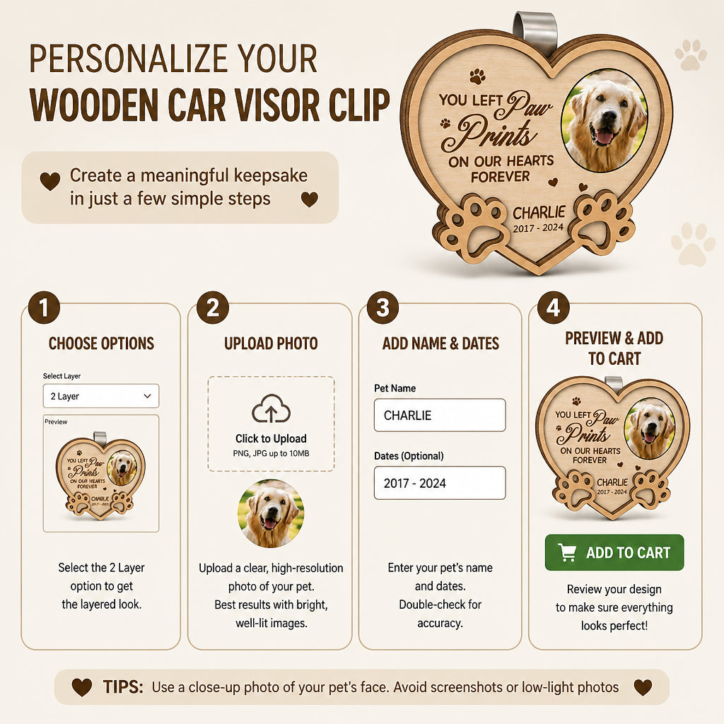 Pet Memorial Car Visor Clip – Paw Prints | Photo + Name + Years - Personalized Wooden Car Visor Clip 2 Layer 51d0955e-2288-4147-8dc5-3d9faa3f68e3.jpg