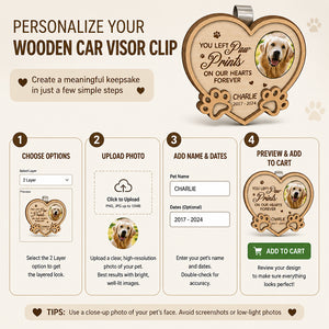 Pet Memorial Car Visor Clip – Paw Prints | Photo + Name + Years - Personalized Wooden Car Visor Clip 2 Layer 51d0955e-2288-4147-8dc5-3d9faa3f68e3.jpg