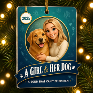 A Girl & Her Dog – Cartoon Photo Aluminum Ornament - Personalized Aluminum Ornament 51dc6840-2cc1-4525-ad73-f7d99ad5374d.png